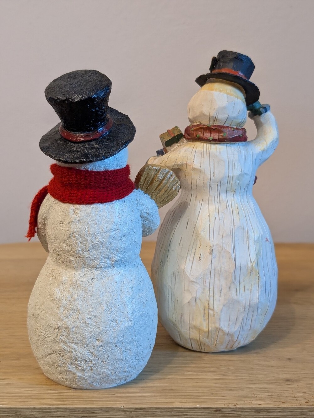 Christmas Snowman Figurine Holiday Set Of 2 - Red Scarf & Multi-Color Accents - Picture 5 of 6